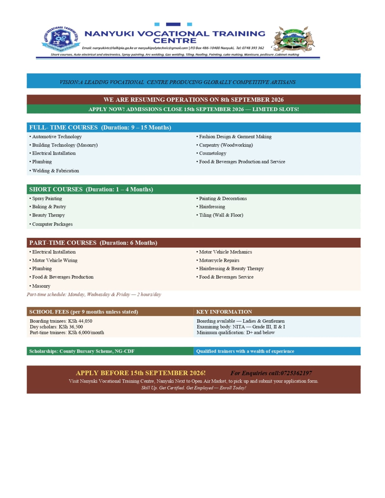 Nanyuki VTC Announcement Image